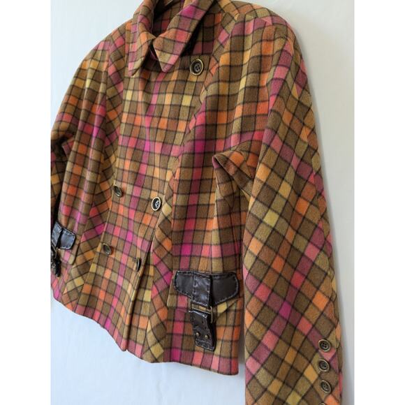 PER SE Womens Multicolor Plaid Wool Cashmere Blazer Jacket Y2K Cropped Size 10 - Picture 2 of 8